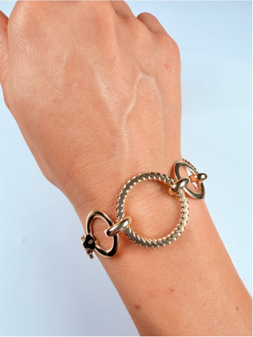 Gold Vermeil Cable Circle Rolo Link Chain 925 Sterling Silver Bracelet Italy - Picture 2 of 9